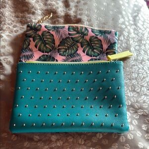 Two makeup bags Tropical Leaf Print and Teal Studded Women's Clutch